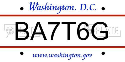 BA7T6G District Of Columbia License Plate