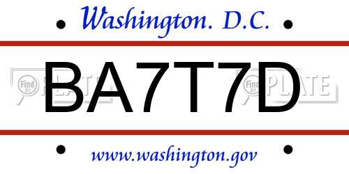 BA7T7D District Of Columbia License Plate