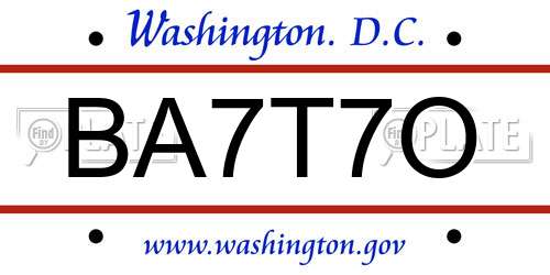 BA7T7O District Of Columbia License Plate