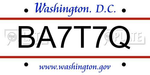 BA7T7Q District Of Columbia License Plate