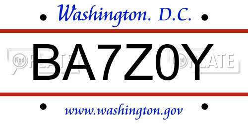 BA7Z0Y District Of Columbia License Plate