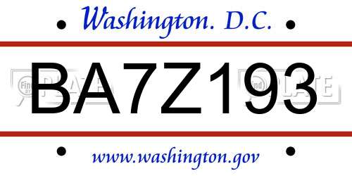 BA7Z193 District Of Columbia License Plate