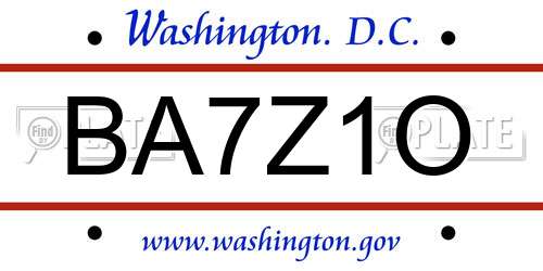 BA7Z1O District Of Columbia License Plate