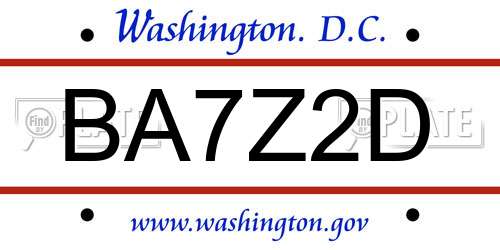 BA7Z2D District Of Columbia License Plate