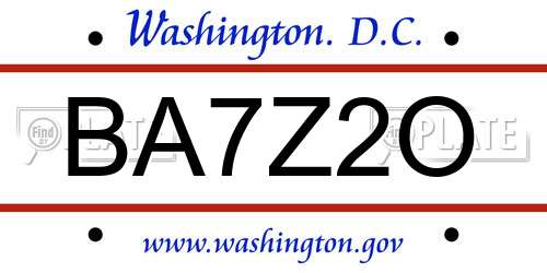 BA7Z2O District Of Columbia License Plate