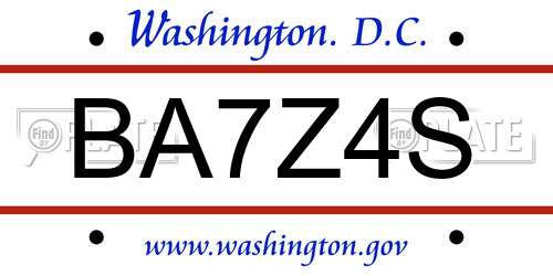 BA7Z4S District Of Columbia License Plate