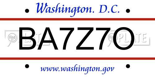 BA7Z7O District Of Columbia License Plate