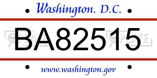 BA82515 District Of Columbia License Plate
