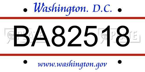 BA82518 District Of Columbia License Plate