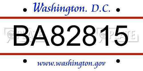 BA82815 District Of Columbia License Plate