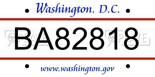 BA82818 District Of Columbia License Plate