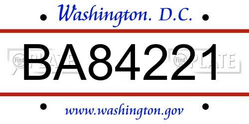 BA84221 District Of Columbia License Plate