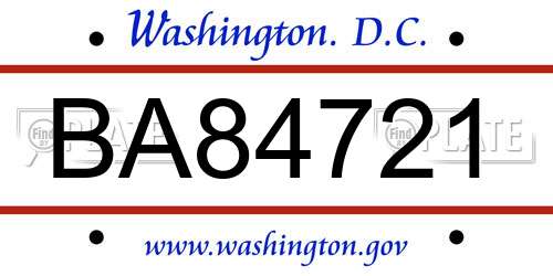 BA84721 District Of Columbia License Plate
