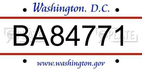 BA84771 District Of Columbia License Plate