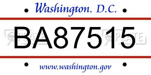 BA87515 District Of Columbia License Plate