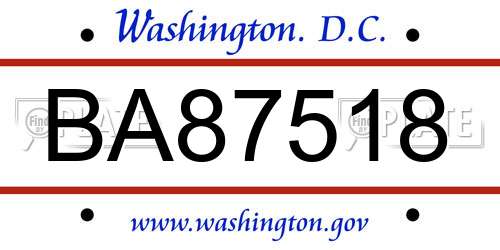BA87518 District Of Columbia License Plate