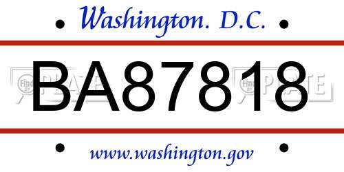 BA87818 District Of Columbia License Plate