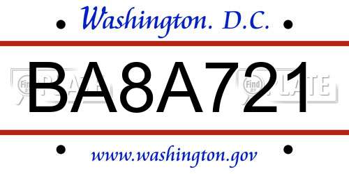 BA8A721 District Of Columbia License Plate