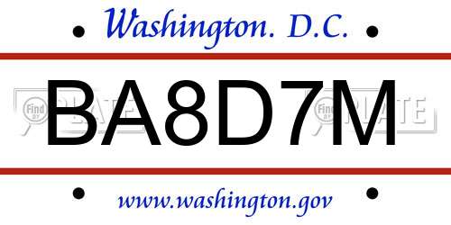 BA8D7M District Of Columbia License Plate