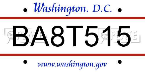 BA8T515 District Of Columbia License Plate
