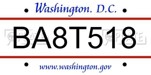 BA8T518 District Of Columbia License Plate