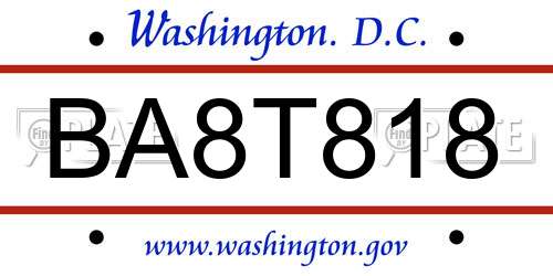 BA8T818 District Of Columbia License Plate