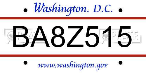 BA8Z515 District Of Columbia License Plate