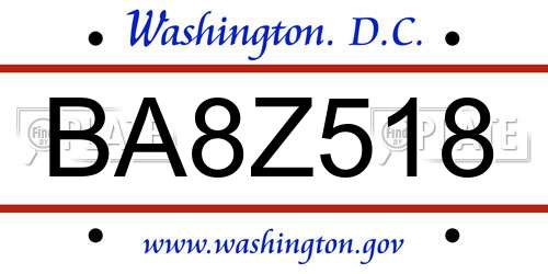 BA8Z518 District Of Columbia License Plate