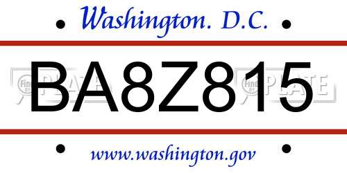 BA8Z815 District Of Columbia License Plate