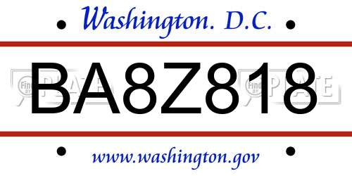 BA8Z818 District Of Columbia License Plate
