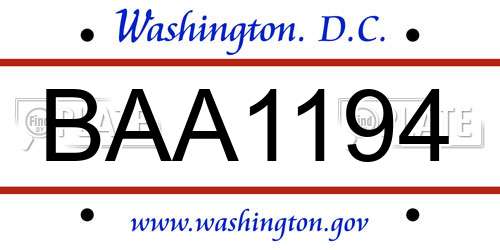 BAA1194 District Of Columbia License Plate
