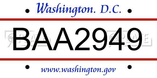 BAA2949 District Of Columbia License Plate