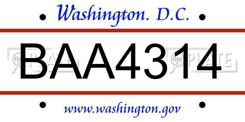 BAA4314 District Of Columbia License Plate