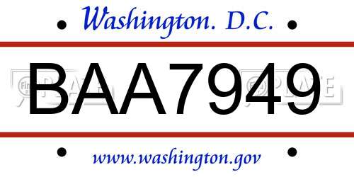BAA7949 District Of Columbia License Plate