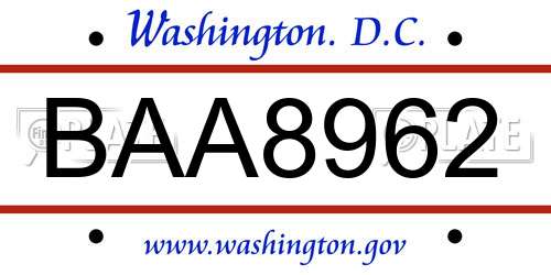 BAA8962 District Of Columbia License Plate