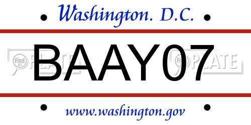 BAAY07 District Of Columbia License Plate