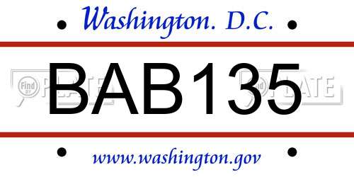 BAB135 District Of Columbia License Plate