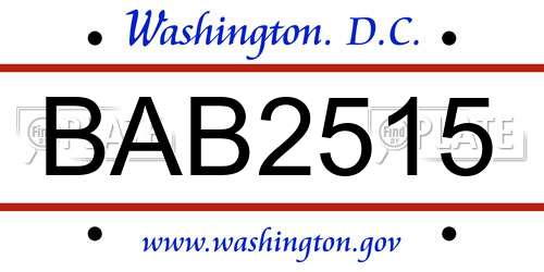 BAB2515 District Of Columbia License Plate