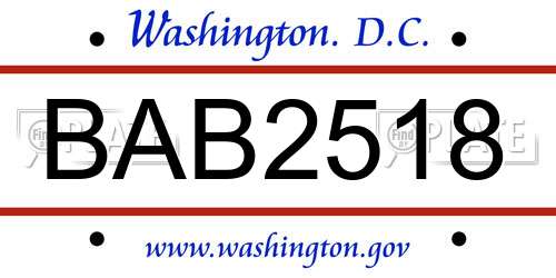 BAB2518 District Of Columbia License Plate