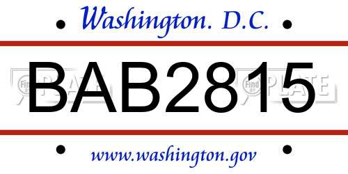 BAB2815 District Of Columbia License Plate
