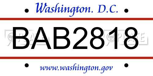BAB2818 District Of Columbia License Plate