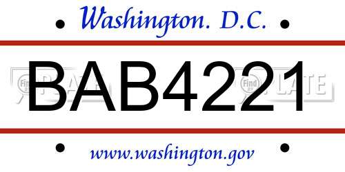 BAB4221 District Of Columbia License Plate