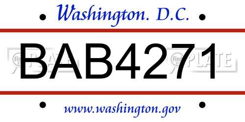 BAB4271 District Of Columbia License Plate