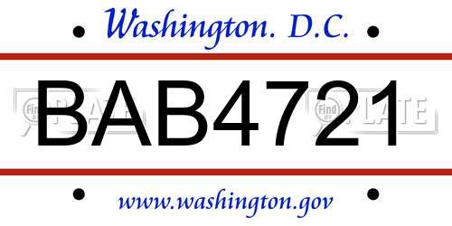 BAB4721 District Of Columbia License Plate