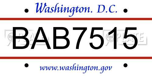 BAB7515 District Of Columbia License Plate