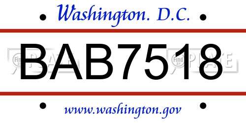 BAB7518 District Of Columbia License Plate