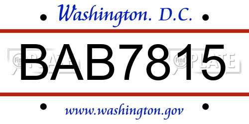 BAB7815 District Of Columbia License Plate