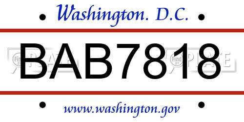 BAB7818 District Of Columbia License Plate