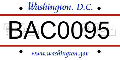 BAC0095 District Of Columbia License Plate