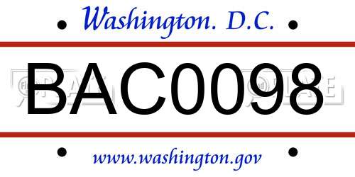 BAC0098 District Of Columbia License Plate